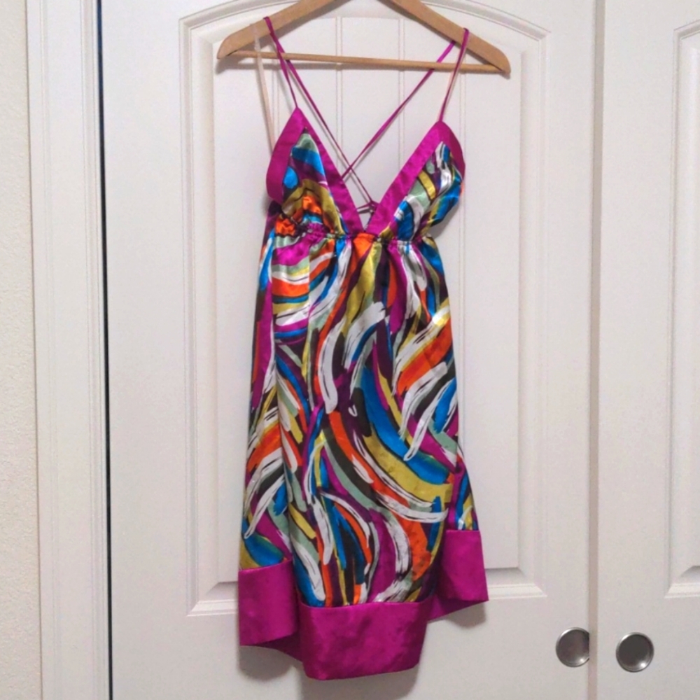 Colorful satin babydoll backless dress